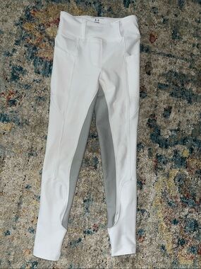 Kids White Riding Leggings with Grey Full-Seat Panel - Youth Equestrian Tights